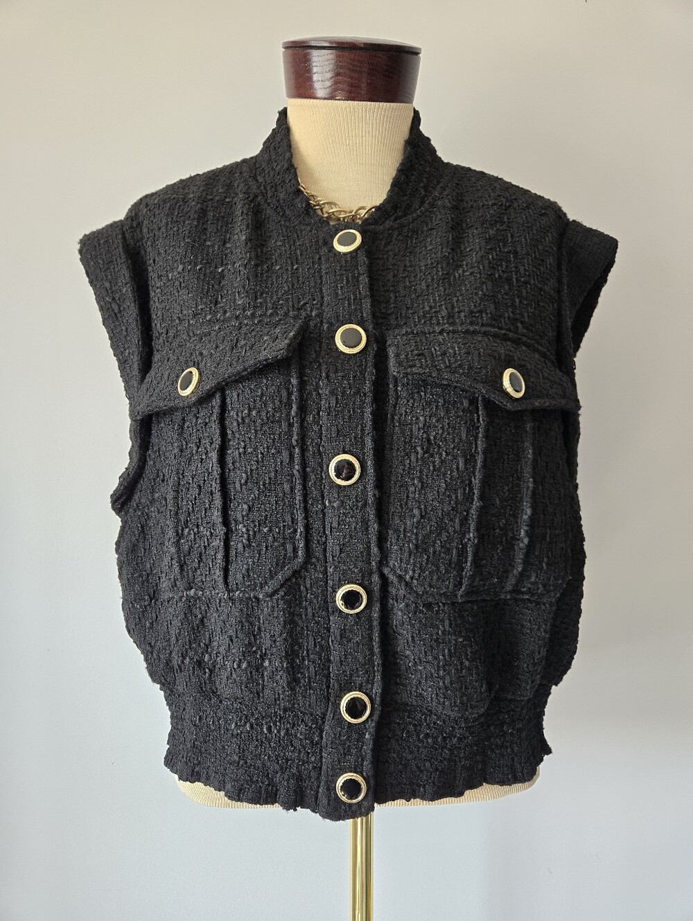 Christian Lacroix Black Textured Vest. Size Large